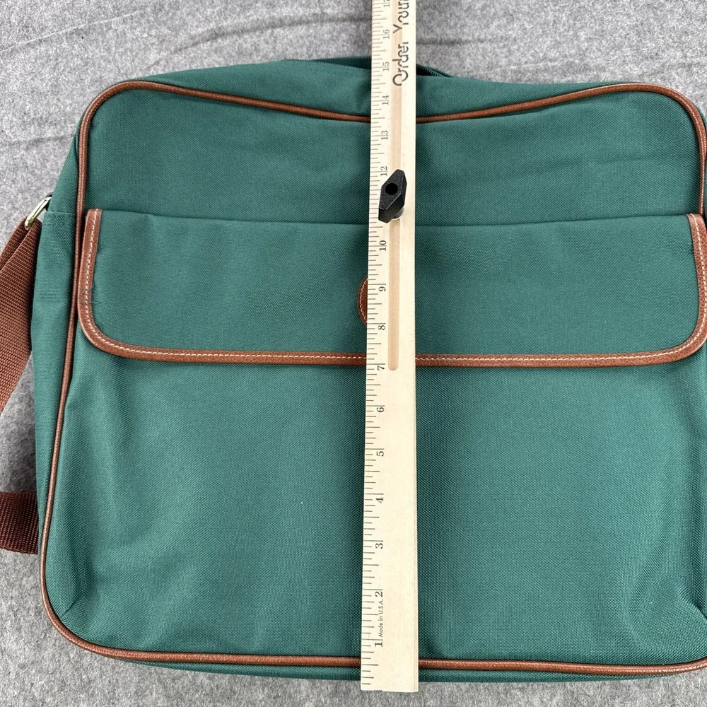 Ralph Lauren Messenger Shoulder Bag Green Canvas Leather Trim Crossbody Logo